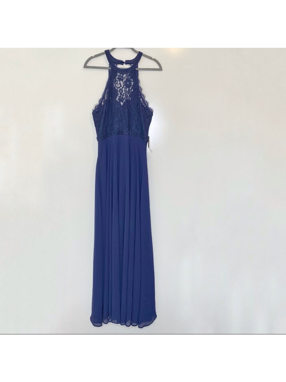 Lulu’s Dance All Evening Navy Lace Halter Neck Maxi Evening Gown L